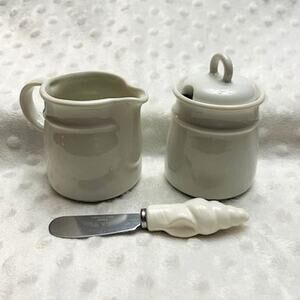 Vintage Bone China Breakfast Table Trio- Creamer, Sugar Bowl w/Lid, & Spreader